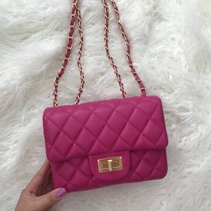 Quilted Gold Chain Handbag - Pink